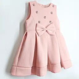 Cherry Crumble Girls Peach Embellished Sleeveless Fit & Flare Dress-image-71