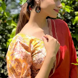 Bindigasm's Advi Printed Puff Sleeve Stretchable Organza Saree Blouse-image-23