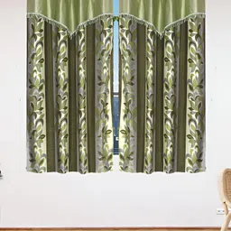 Stella Creations Green 2 Pieces Floral Room Darkening Window Curtains-image-69