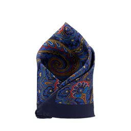 The Tie Hub Men Blue & Yellow Paisley Printed Silk Pocket Square-image-57