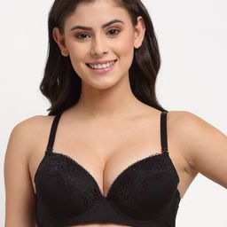 MAKCLAN Black Plunge Bra Underwired Lightly Padded K1407BZS-Licorice Black-47