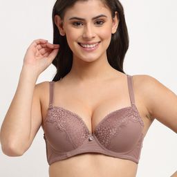 MAKCLAN Brown Floral Underwired Lightly Padded Plunge Bra-picture-54