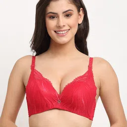 MAKCLAN Red Plunge Bra Underwired Lightly Padded-image-90