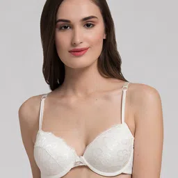 MAKCLAN Floral Lace Underwired Lightly Padded All Day Comfort Dry Fit Plunge Bra-image-65