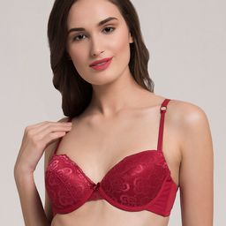 MAKCLAN Floral Lace Underwired Lightly Padded All Day Comfort Dry Fit Plunge Bra-image-26