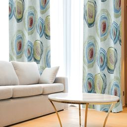 Tesmare Off White & Blue  Geometric Door Curtain-image-14