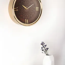 Decor de Maison Gold Toned  & Black Printed Round Contemporary Wall Clock-picture-23