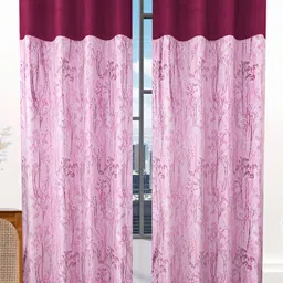 Stella Creations Maroon 2 Pieces Floral Room Darkening Door Curtains-image-10