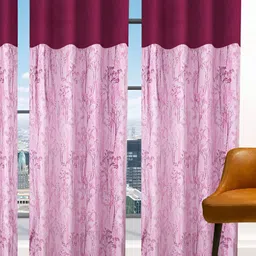 Stella Creations Maroon 3 Pieces Floral Room Darkening Door Curtains-image-25