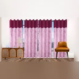 Stella Creations Maroon 4 Pieces Floral Room Darkening Door Curtains-image-99