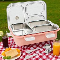 colorbee AeroSeal Portable 3-Compartment Leakproof Stainless Steel Lunch Box 3 Containers Lunch Box-picture-26