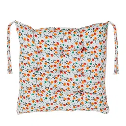 Kuber Industries Set of 3 White Floral Printed Microfiber Square Chair Pad With Ties image 4