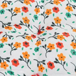 Kuber Industries Set of 3 White Floral Printed Microfiber Square Chair Pad With Ties image 2