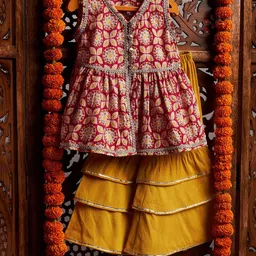 Stylo Bug Girls Ethnic Motifs Printed Empire A-Line Kurti With Sharara-image-50
