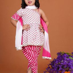 Stuffie Land Girls Printed Gotta Patti Pure Cotton Kurti with Dhoti Pants & Dupatta-image-5