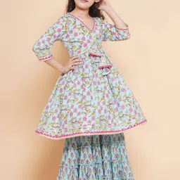 Bitiya by Bhama Girls Floral Printed Empire Gotta Patti Pure Cotton Kurta With Sharara-image-38