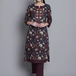 Cantabil Floral Printed Regular Gotta Patti Pure Cotton Kurta With Trousers-picture-19