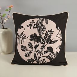India Circus by Krsnaa Mehta Black & Cream-Coloured Floral Square Cushion Cover-39