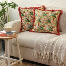 House This Onam White & Red 2 Pieces Abstract Printed Cotton Square Cushion Covers-2