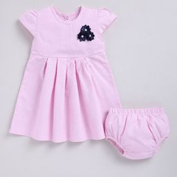 BABY GO Girls Cotton Round Neck Cap Sleeves Fit & Flare Dress With Panty-image-80