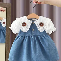 INCLUD Girls Peter Pan Collar Puff Sleeve Denim Fit & Flare Dress-image-56