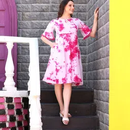 DECKEDUP Tie & Dye Dyed Flared Sleeves Cotton A-Line Dress-picture-47