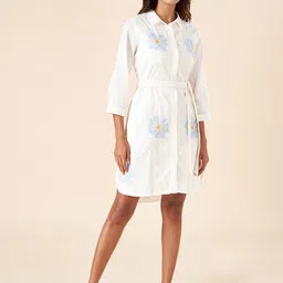 AKKRITI BY PANTALOONS Floral Printed Belt Detailed Cotton Shirt Style Dress-picture-25