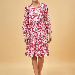 Annabelle by Pantaloons Floral Printed V-Neck Accordion Pleated Fit & Flare Dress-image-50
