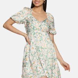 ISU Floral Printed Puff Sleeves Satin Empire  Dress-image-63