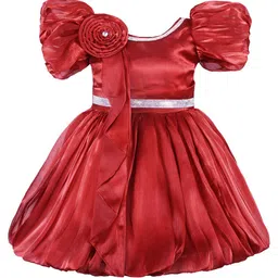 Wish Karo Girls Puffed Sleeves Embellished Satin Fit & Flare Dress With Attached Dupatta-image-39