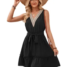 StyleCast Black V-Neck Fit & Flare Sleeveless Mini Dress-picture-20