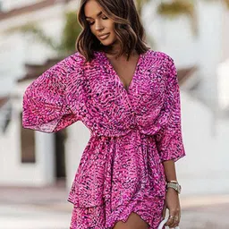 StyleCast x Revolte Abstract Printed Flared Sleeve Layered Fit & Flare Dress-image-66