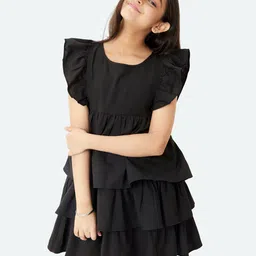 Olele Girls Lilli Layered Flutter Sleeves Linen Fit & Flare Dress-image-96