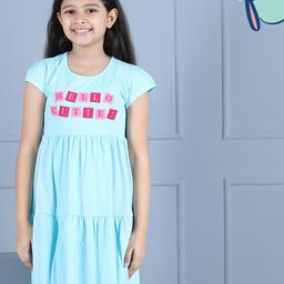 Hola Bonita Girls Typography Printed Cap Sleeves Cotton Fit & Flare Dress-image-86