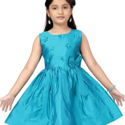 Aarika Girls Floral Embellished Bow Detailed Silk Fit & Flare Dress-image-37