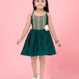 Aarika Girls Embellished Gathered Detailed Silk Fit & Flare Dress-27
