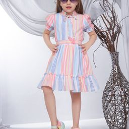 Peppermint Girls Striped Tie-Up Neck Fit & Flare Dress-picture-29
