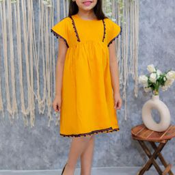 BownBee Girls Round Neck Cap Sleeves Lace Inserts Pure Cotton A-Line Dress-picture-14