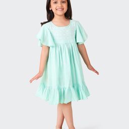 Fabindia Girls Floral Embroidered Flared Sleeves Cotton Empire Dress-image-22