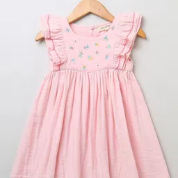 Sweetlime By AS Girls Floral Embroidered Flutter Sleeves Cotton Empire Dress-picture-38