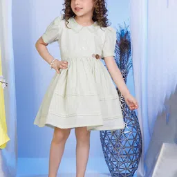 Peppermint Girls Peter Pan Collar Gathered Detailed Linen Fit & Flare Dress-image-79