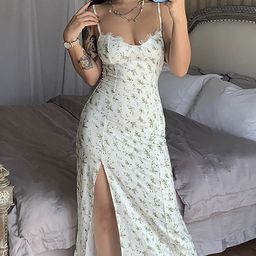 LULU & SKY Floral Printed Shoulder Strapped A-line Maxi Dress With A slit-picture-12