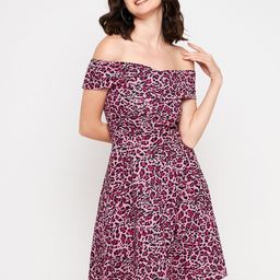 Uptownie Lite Pink Abstract Printed Off-Shoulder Fit & Flare Dress-image-29