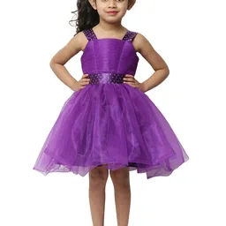 BAESD Girls Self Design Sleeveless Tie Up Net Fit & Flare Dress-picture-7
