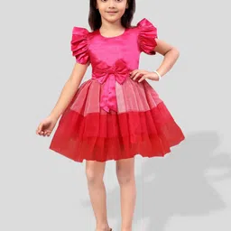 BAESD Girls Bow Layered Flutter Sleeves Fit & Flare Dress-picture-17