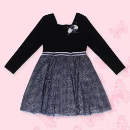 CUTECUMBER Girls Print Velvet Fit & Flare Dress-image-3