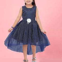 Aarika Girls Polka Dot Printed Gathered Detailed High-Low Net Fit & Flare Midi Dress-image-29