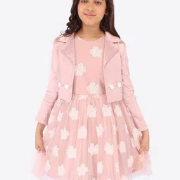 CUTECUMBER Girls Floral Printed Net Fit & Flare Dress With Jacket-image-58