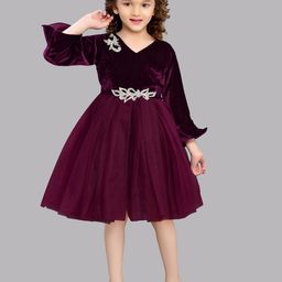 Pink Chick Girls Bell Sleeves Applique Net Fit & Flare Dress-picture-16