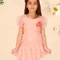 CUTECUMBER Girls Embellished Round Neck Puff Sleeve Net Fit & Flare Dress-16